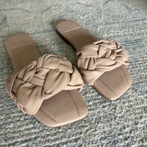 Marc Fisher Leather Braided Tan Slide Sandals